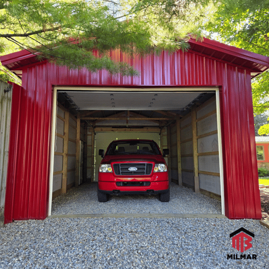 16x28x10 Dark Red Color Post Frame Garage Carport Pole Barn Anderson Indiana