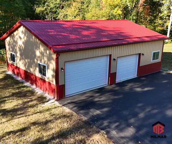 30x40x10 Dark Red Frost and Tan Cass County Michigan Post Frame Building Garage and Storage Pole Barn Building