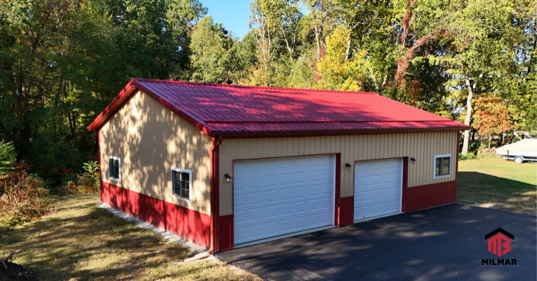 30x40x10 Dark Red Frost and Tan Cass County Michigan Post Frame Building Garage and Storage Pole Barn