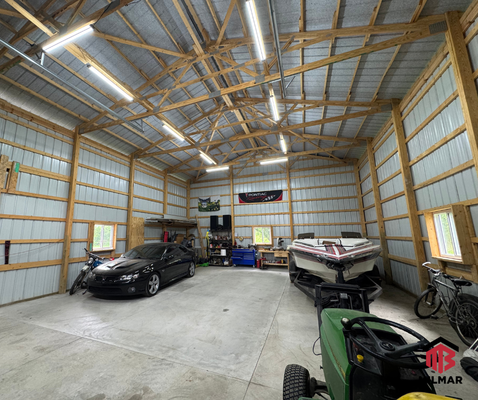 30x40x16 Post Frame Pole Barn Garage Storage Shop Clay and White Milmar Buildings Indiana Interior