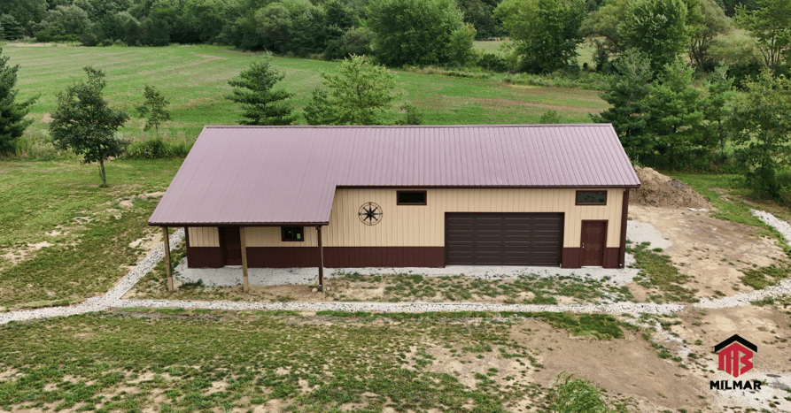 30x60x12 Tan and Brown Post Frame Garage Storage Pole Barn by Milmar Buildings Will County, Illinois