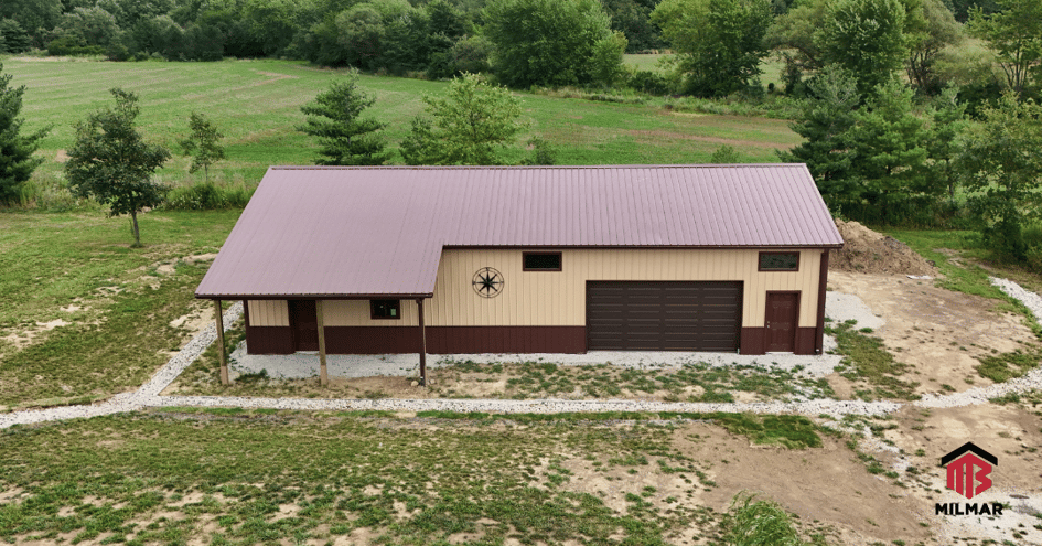 30x60x12 Tan and Brown Post Frame Garage Storage Pole Barn by Milmar Buildings Will County, Illinois