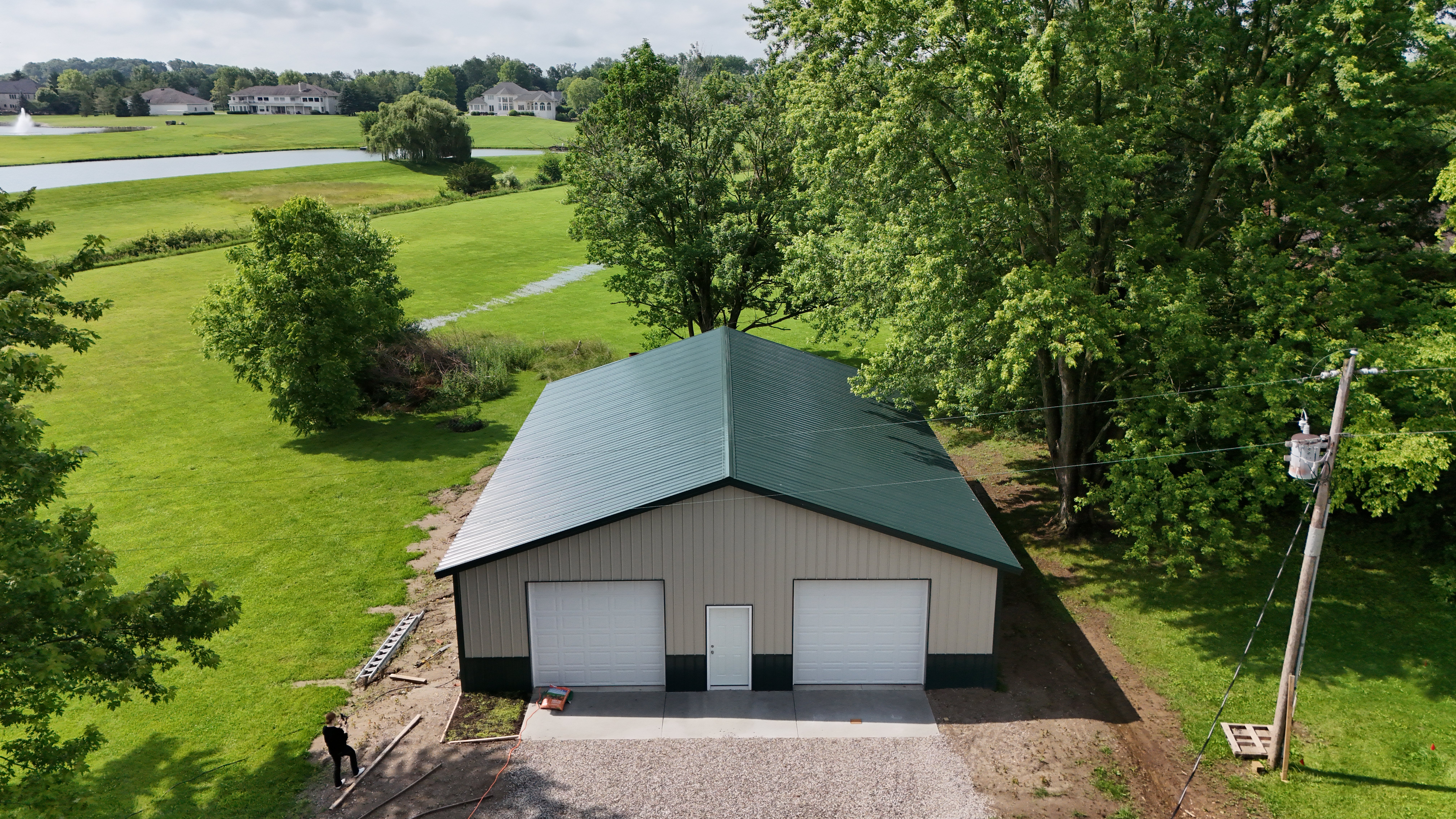 40x50x10 Hartford Green and Stone Greenwood Indiana Pole Barn Garage Post Frame by Milmar Buildings
