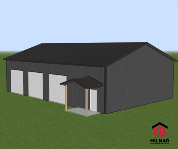 40x60x14 Garage Shop Metal Barn Pole Building Charcoal Black Frost Front and Side View 3D Rendering-Drawing Building Plan