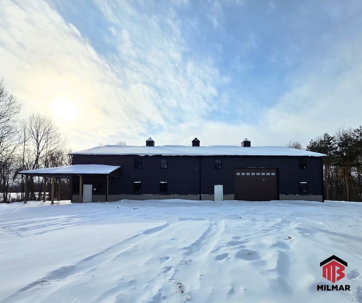 60x100x18.5-Detached-Garage-Outbuilding-Pole-Barn-in-Black-Clay-Frost-Texture-Metal-Siding-Oakland-County-Michigan-Atkinson