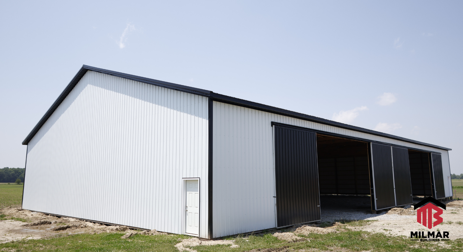 72x120x16 Ag Barn Storage Vehicle and Equipment Storage Post Frame Pole Barn by Milmar Buildings Bright White Shiny Black