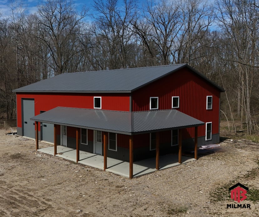 Barndominium-40x60x16-Two-Story-Attached-Garage-Cassopolis-Michigan-Red-Charcoal-Finchum