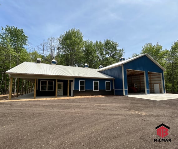 Barndominium-Builder-Michigan-Gallery-Blue-Stone-Attached-Garage-Weathervane-Cupolas-South-Haven-MI-Munn