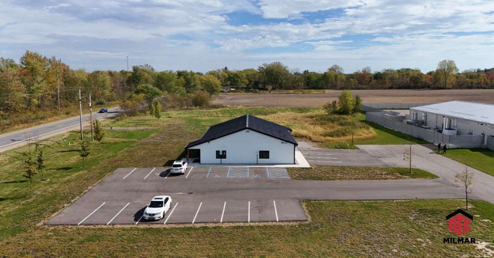 Berrien County, MI Black and White Commercial Northern Pure Small Business Building Project 48x64 Porches Drive Thru Window