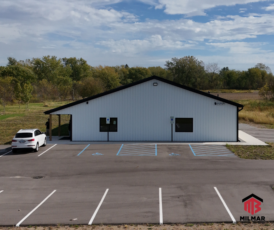 Berrien County, Three Oaks MI Black and White Commercial Northern Pure Small Business Building Project 48x64 Porches Drive Thru Window