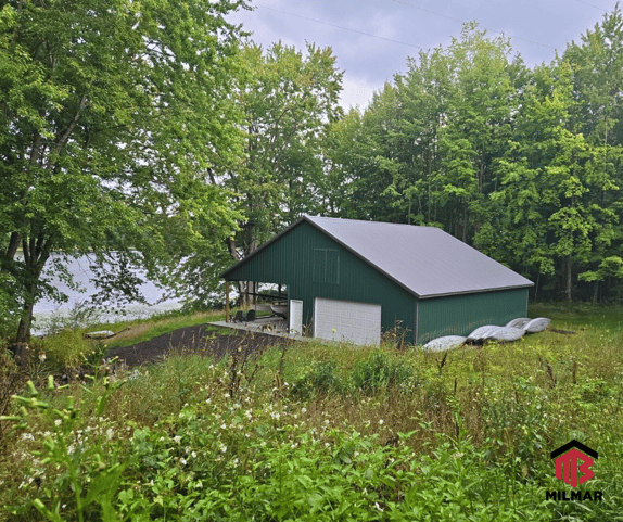 Boathouse Evergreen Charcoal Lean-to Porch Custer MI Mason County Post Frame Pole Barn 30x48x10 or 48x50x10 including Attic and Porch