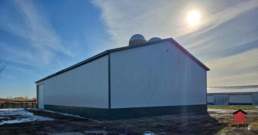 Bright White and Evergreen 50x100x18 Ag Barn Storage Building Post Frame Pole Barn by Milmar Buildings La Porte Indiana Ribordy