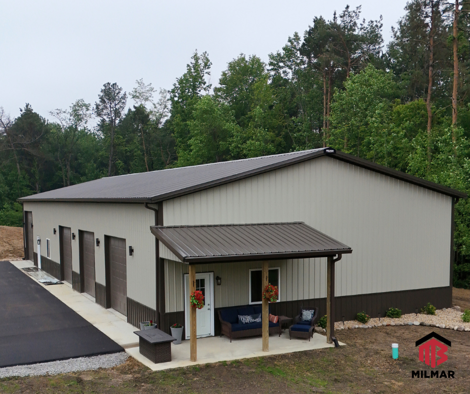 Burnished Slate and Stone 40x100 Multi-Purpose Post Frame Pole Barn Build Large Garage Workshop with Lean-to Porches Valpo IN Burnished Slate and Stone 40x100 Multi-Purpose Post Frame Pole Barn Build Large Garage Workshop with Lean-to Porches Valpo IN