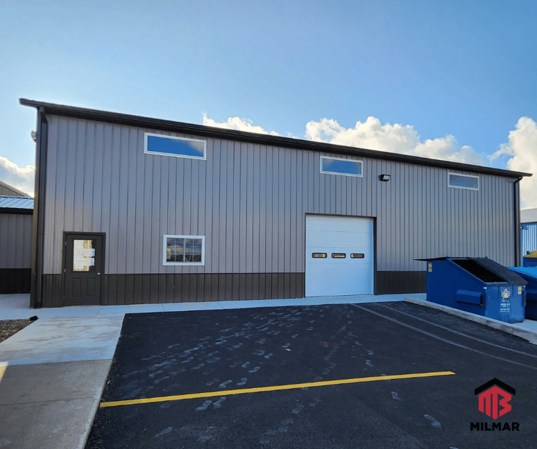Commercial Addition Burnished Slate and Pewter Post Frame Two-Story Pole Barn Building by Milmar Buildings