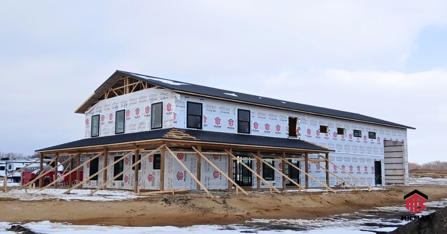 Construction-Charcoal-Black-Frost-Steel-Barndominium- Metal-Post-Frame-Building-98x38x18.5-3-bed-2.5-bath-Winamac-IN-Heigl