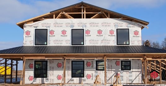 Construction-Charcoal-Frost-Black-Frost-Barndominium- Metal-Post-Frame-Building-Porch-3-bed-2.5-bath-Winamac-IN-Heigl