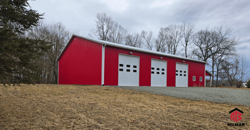Culver IN Post Frame Garage Pole Barn 60x80x16 Crimson Red, Gray Roof, White Trim