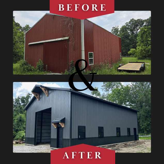 Detached Garage Before After Pole Barn Post Frame Repair Reskin Remodel