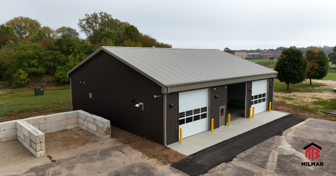 Dowagiac Cass County 64x60x16 Clay and Burnished Slate (Frost) Post Frame Commercial Business Garage Pole Barn Concrete Interior Package Liner