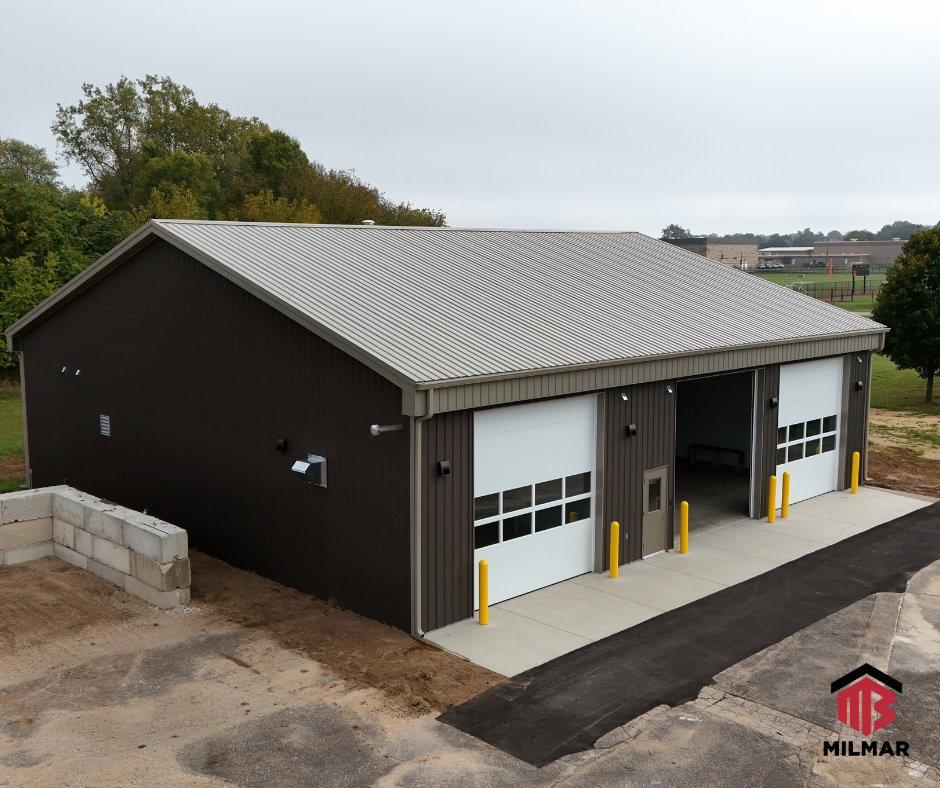 Dowagiac MI 64x60x16 Clay and Burnished Slate (Frost) Post Frame Commercial Business Garage Pole Barn Concrete Interior Package Liner