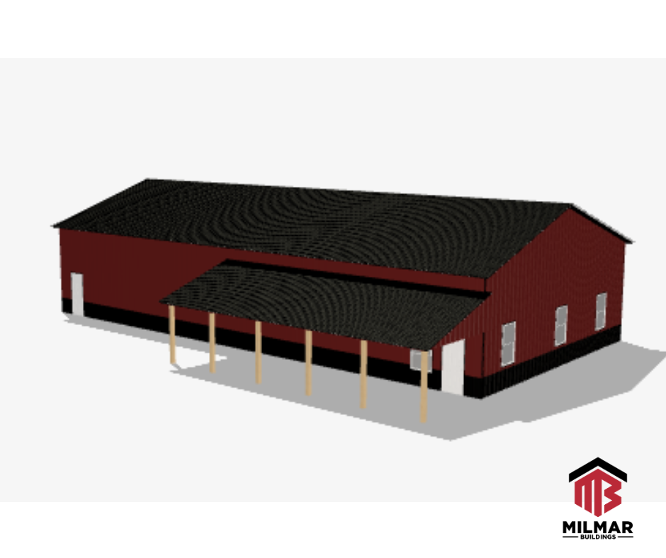 Front Side View 40x80x14 Post Frame Pole Barn Garage With Living Quarters Apartment by Milmar Buildings No Background