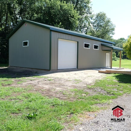 Gray Green Post Frame Garage Storage