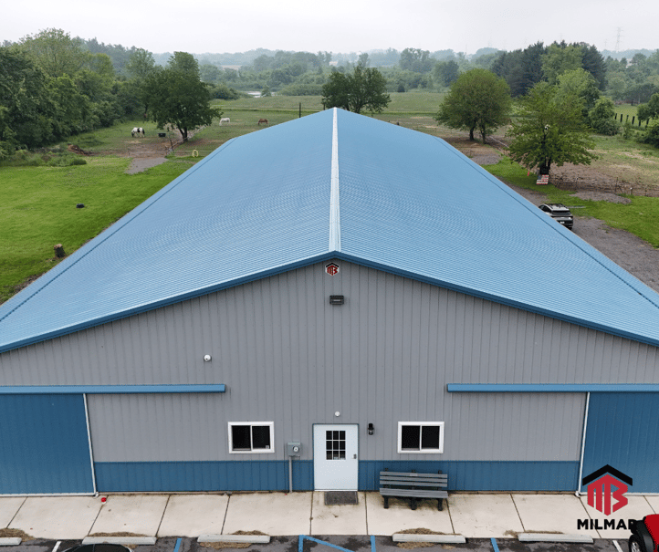 Horse Barn Equestrian Facility by Post Frame Pole Barn Builder Milmar Buildings 70x72 Stables 70x120 Arena