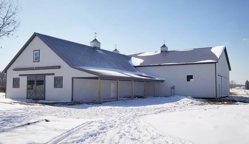 Horse Barn White and Charcoal Milmar Post Buildings