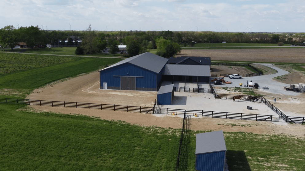 Horse Barn and Stables 36x56 and 120x60 Riding Arena for Equestrian Facility by Milmar Buildings Gallery Blue Charcoal