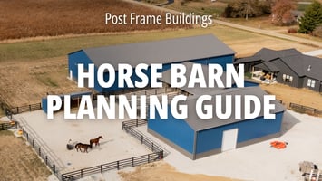 Horse Barn Planning Guide with horses and horse barns in the background