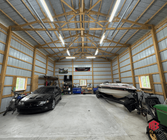 Interior 30x40x16 Post Frame Pole Barn Garage Storage Shop Clay and White Milmar Buildings Indiana