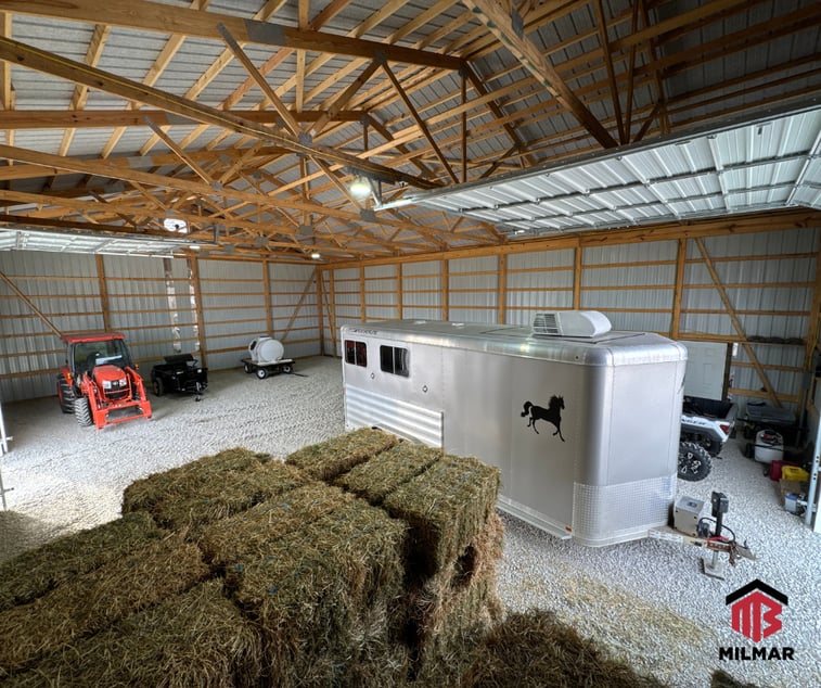 Interior-40x60x16-Gallery-Blue-and-Charcoal-Post-Frame-Horse-Utility-Barn-For-Equipment-And-Tractors-Clinton-IL
