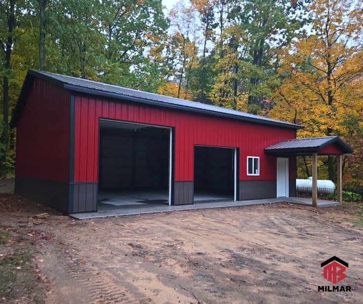 LITwitter Dark Red Burnished Slate 32x40x12 Fenneville, Michigan Allegan County with porch Gaborik Post Frame Garage Storage Pole Building Barn