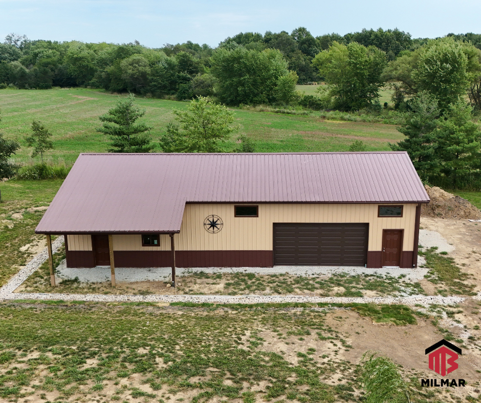 LITwitter Post 30x60x12 Tan and Brown Post Frame Garage Storage Pole Barn by Milmar Buildings Will County, Illinois