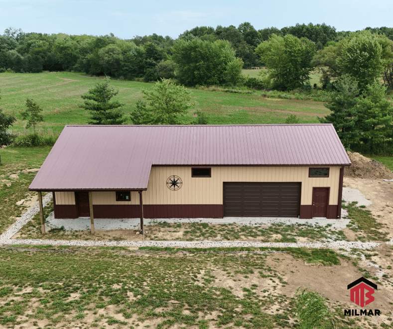 LITwitter Post 30x60x12 Tan and Brown Post Frame Garage Storage Pole Barn by Milmar Buildings Will County, Illinois