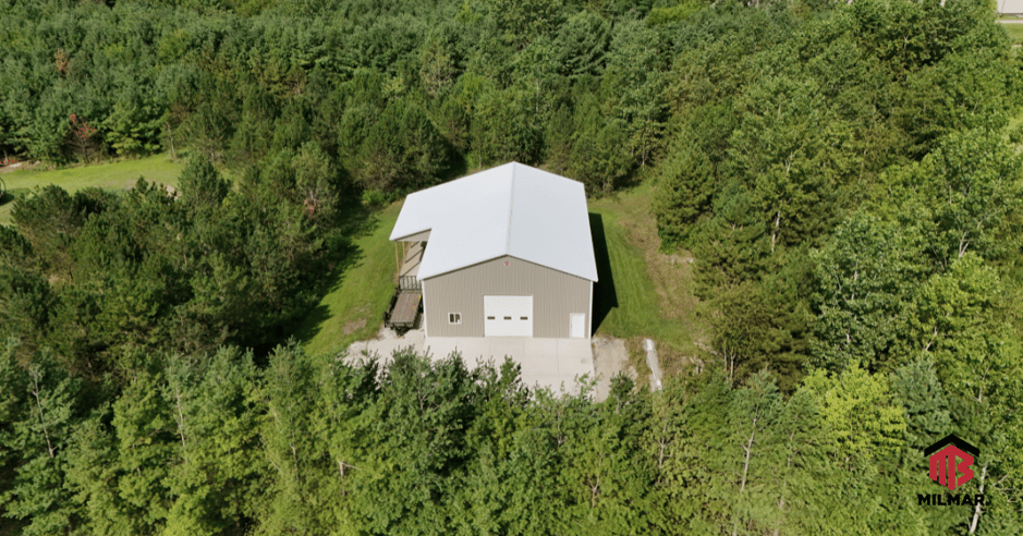 Manhattan Illinois Will County 40x60x16 Pole Barn Post Frame Garage Metal Outbuilding by Milmar Buildings Bright White and Clay