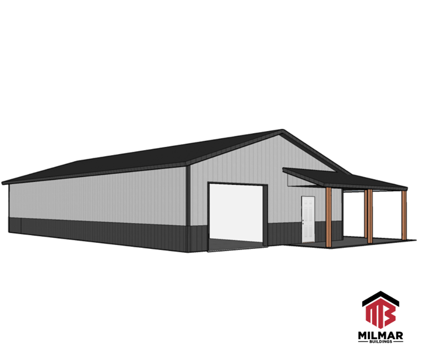 30x60x10 Post Frame Pole Barn Rendering Drawings Design by Milmar Buildings Front Side View-1