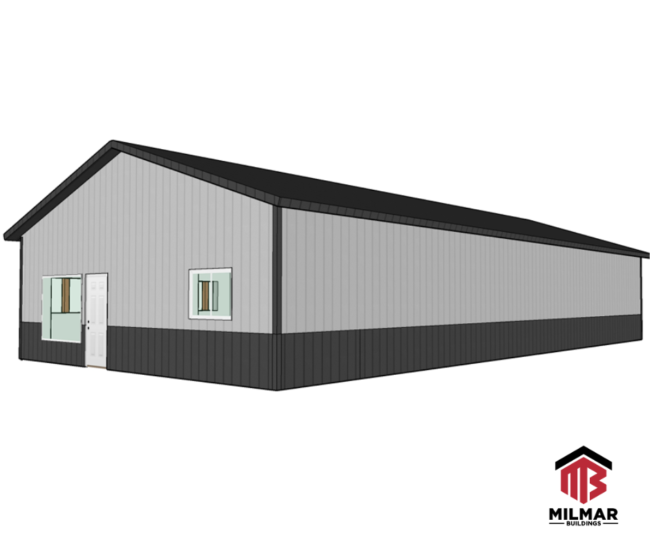 30x60x10 Post Frame Pole Barn Rendering Drawings Design by Milmar Buildings Rear View-1