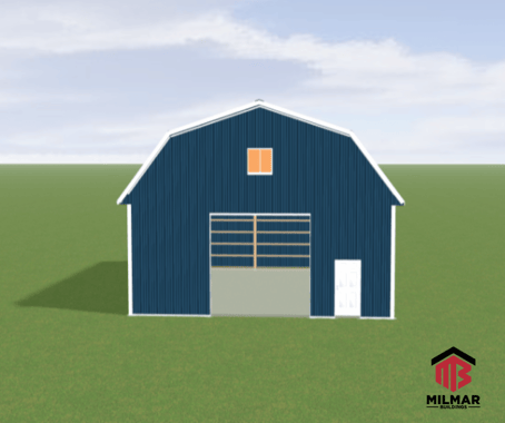 32x40x14 Gabmrel Style Pole Barn Garage Drawings Renderings 3D Plans Front View