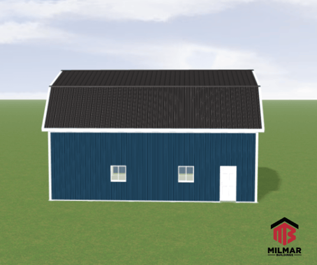 32x40x14 Gabmrel Style Pole Barn Garage Drawings Renderings Plans Side View With Door
