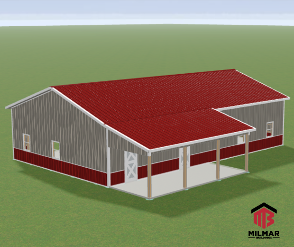 36x60x12 Horse Barn Stalls Pole Barn Post Frame Plans Drawings Prints by Milmar Buildings (2)