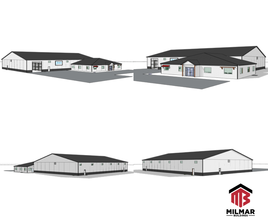 Office With Shop Small Business Post Frame Pole Barn Rendering Design Milmar Buildings