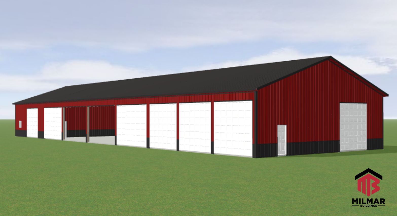50x144 Warehouse Garage Commericial Vehicle Build by Post Frame Construction Milmar Buildings
