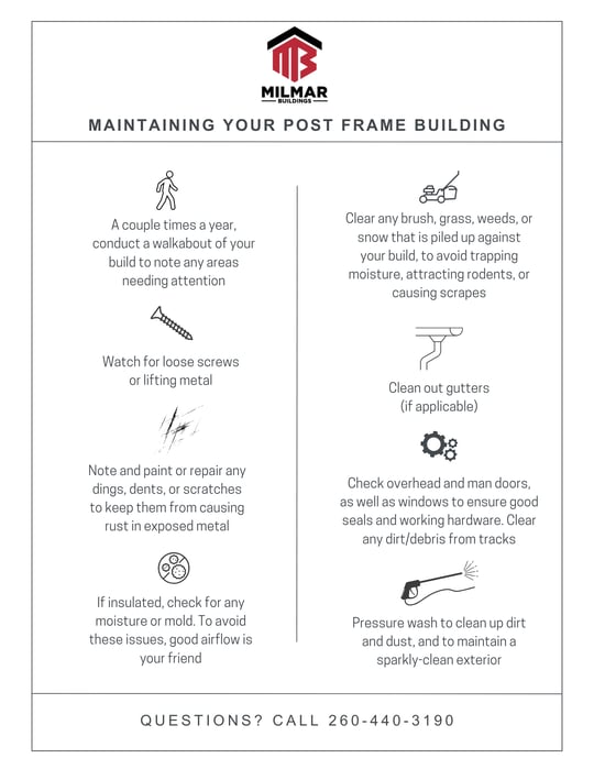Pole Barn Post Frame Building Maintenance Guide Checklist Milmar Buildings