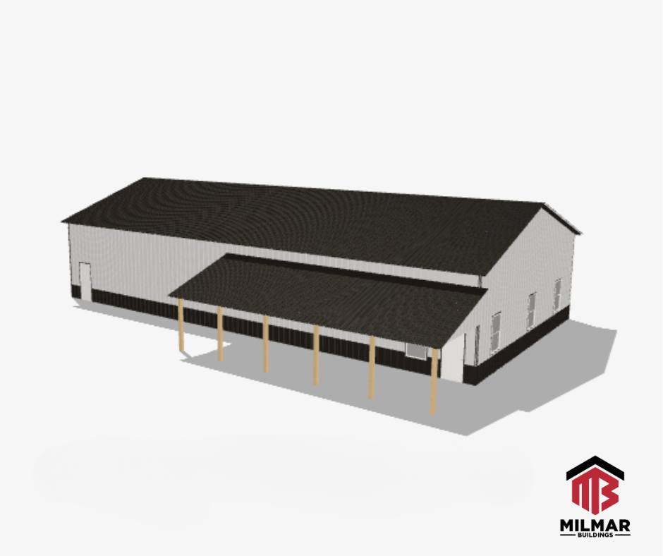 Post Frame Pole Barn Garage With Living Quarters Apartment by Milmar Buildings 40x80x14 Rendering Overview