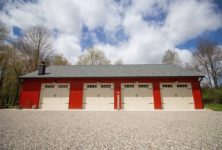 Red White Garage Pole Barn Shop