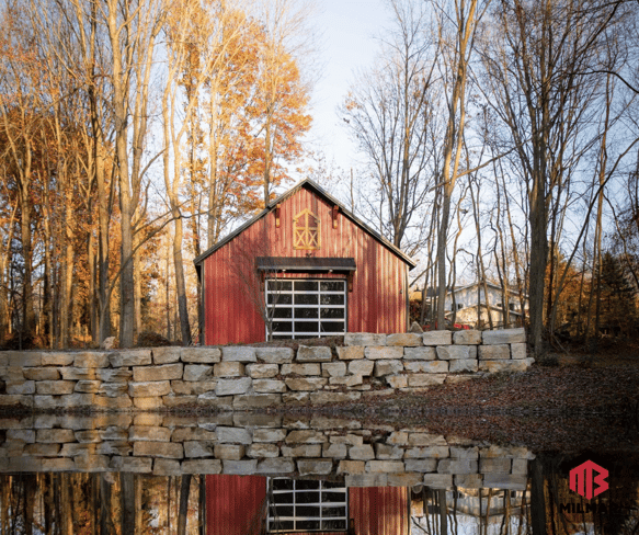Red and Black 30x40x12 Valpo Indiana Pole Barn Post Frame Builder Milmar Buildings Glass Garage Door Autumn