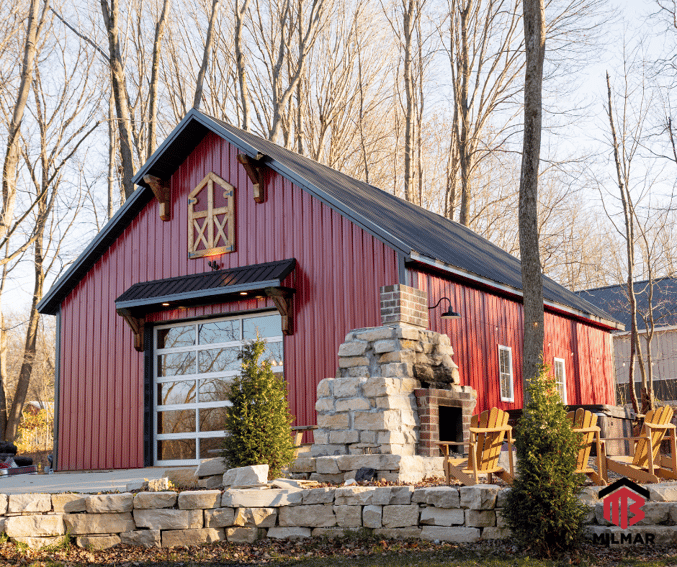 Red and Black 30x40x12 Valpo Indiana Pole Barn Post Frame Builder Milmar Buildings Glass Garage Door