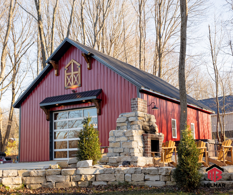 Red and Black 30x40x12 Valpo Indiana Pole Barn Post Frame Builder Milmar Buildings Glass Garage Door Red and Black 30x40x12 Valpo Indiana Pole Barn Post Frame Builder Milmar Buildings Glass Garage Door
