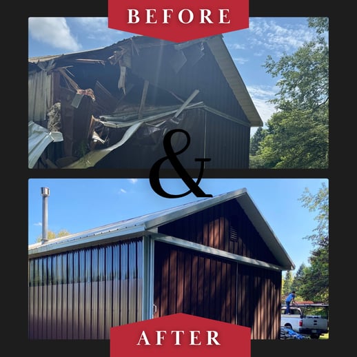 Square Post Frame Pole Barn Storage Garage Repair Storm Damage Roof, Structure, and Metal Steel Siding Plymouth IN Marshall County